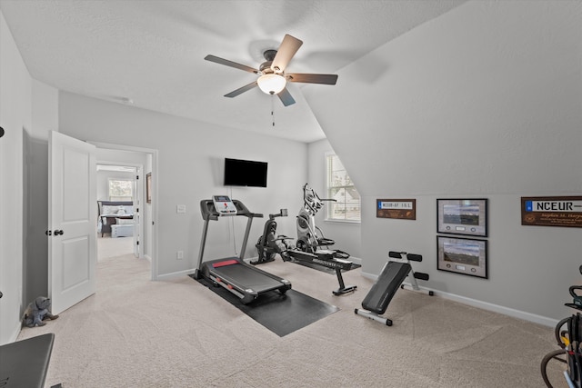 1037 Bartram Rdg, Evans, GA 30809 - workout room featuring ceiling fan, plenty of natural light, carpet floors, and a textured ceiling