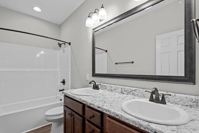 502 Shadowmoor Ct, Thomson, GA 30824 - bathroom with shower / washtub combination, double vanity, and recessed lighting