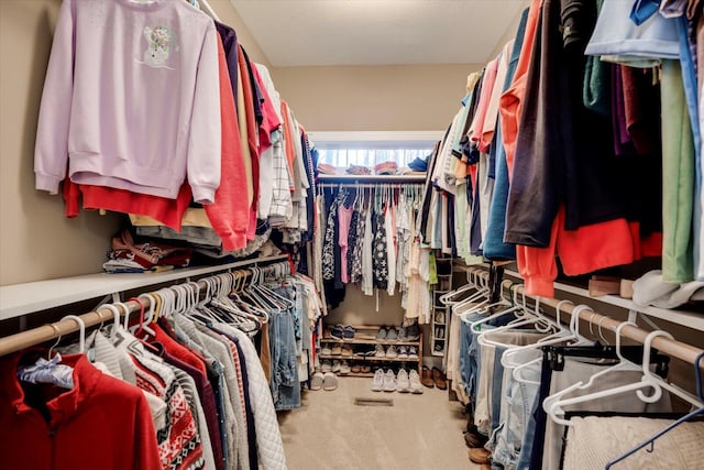 walk in closet featuring carpet