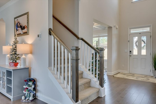 foyer with dark wood-type flooring