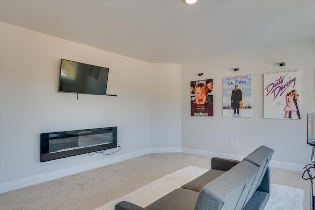 living room featuring light carpet