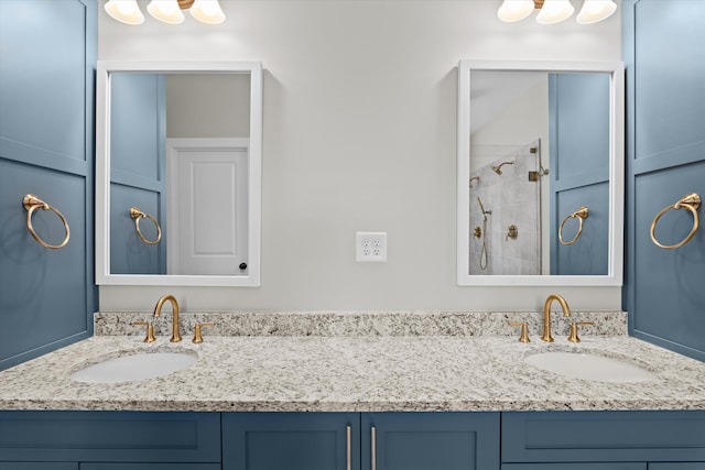 651 Moose Club Rd, Thomson, GA 30824 - bathroom featuring double vanity and a tile shower