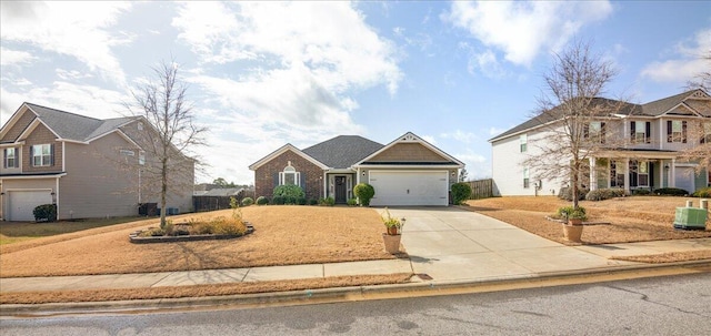 view of front of property featuring cooling unit, a garage, driveway, and fence