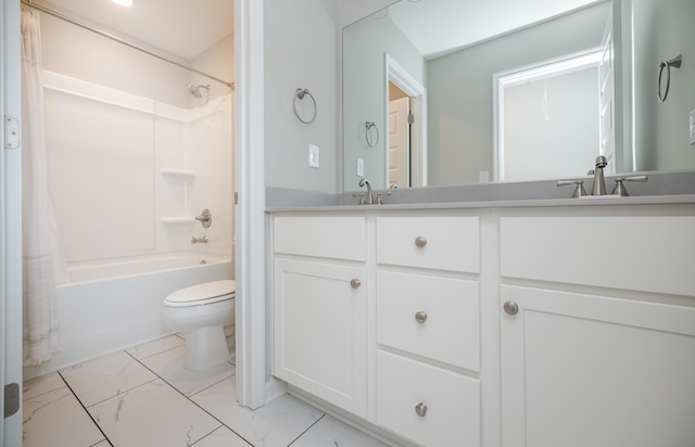6047 Bakerville Ln, North Augusta, SC 29860 - bathroom with shower / bath combo, double vanity, and marble look tiles