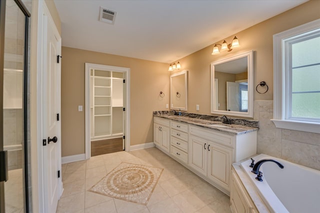1164 Waltons Pass, Evans, GA 30809 - full bathroom with double vanity, a bath, tile patterned floors, and tiled shower