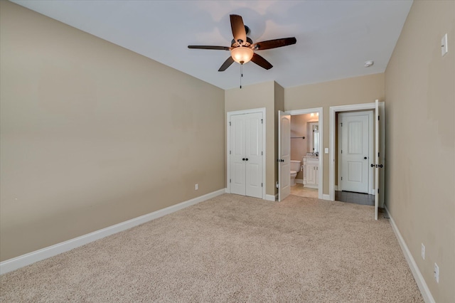 1164 Waltons Pass, Evans, GA 30809 - unfurnished bedroom with light colored carpet, ensuite bathroom, and ceiling fan