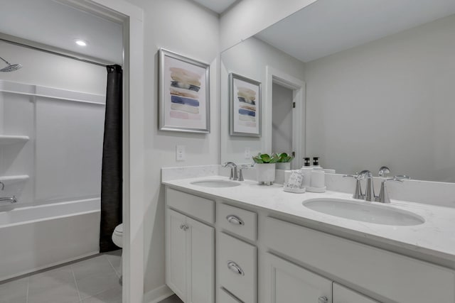 778 Count Fleet Ct, Graniteville, SC 29829 - bathroom featuring tile patterned floors, toilet, double vanity, and a sink
