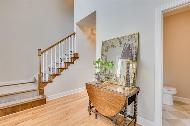 81 Two Mile Dr, Johnston, SC 29832 - staircase with baseboards and wood finished floors