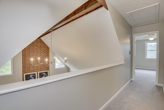 81 Two Mile Dr, Johnston, SC 29832 - hall with attic access, carpet flooring, plenty of natural light, and lofted ceiling