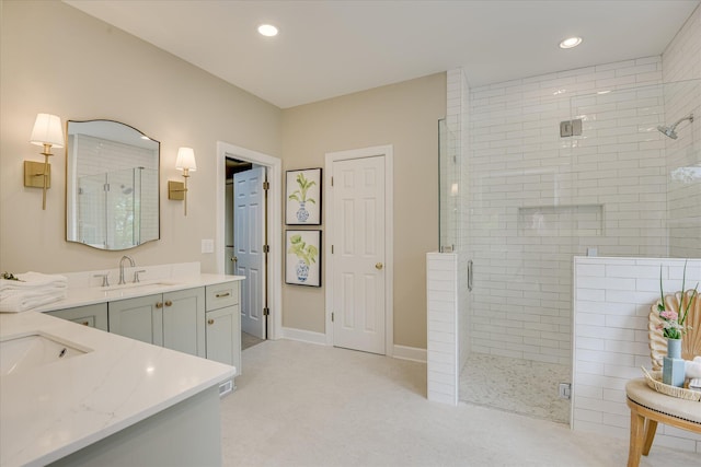81 Two Mile Dr, Johnston, SC 29832 - full bathroom featuring a stall shower, vanity, and recessed lighting