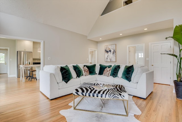 81 Two Mile Dr, Johnston, SC 29832 - living area with light wood-type flooring, plenty of natural light, recessed lighting, and high vaulted ceiling