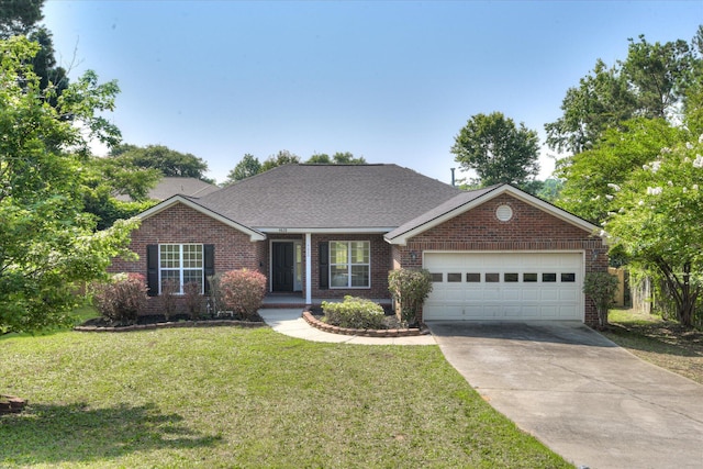 4620 Country Glen Cir, Grovetown, GA 30813 - view of front of property with brick siding, a garage, concrete driveway, a front lawn, and covered porch