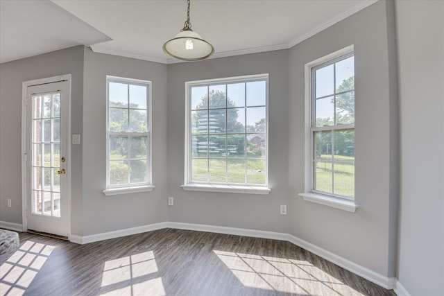 4620 Country Glen Cir, Grovetown, GA 30813 - unfurnished dining area with healthy amount of natural light, wood finished floors, and crown molding