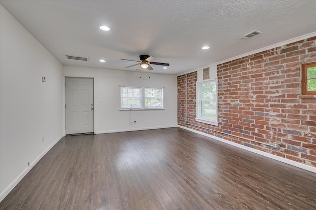 1586 Lee Beard Way, Augusta, GA 30901 - unfurnished room featuring baseboards, ceiling fan, brick wall, dark wood finished floors, and recessed lighting