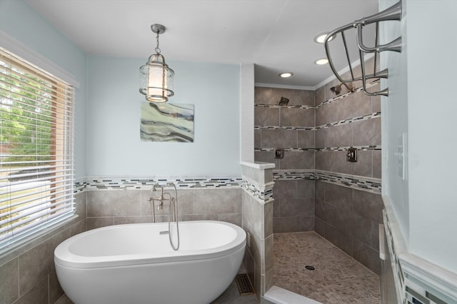 247 Watervale Rd, Martinez, GA 30907 - bathroom with a freestanding bath, a wealth of natural light, a tile shower, and recessed lighting