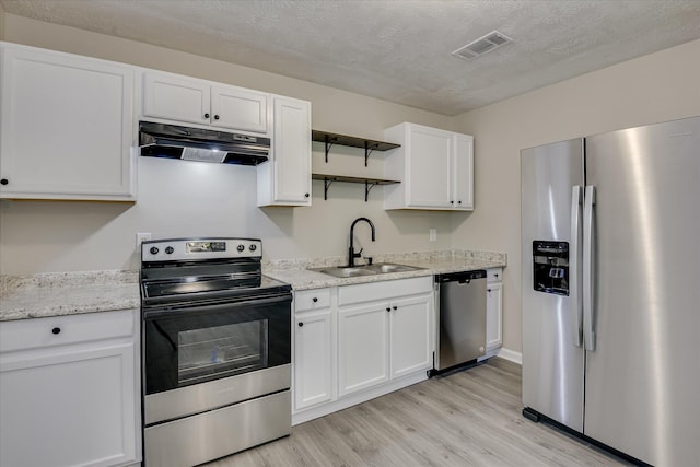 1608 Cider Ln, Augusta, GA 30906 - kitchen featuring stainless steel appliances, under cabinet range hood, a sink, white cabinetry, and light wood-style flooring