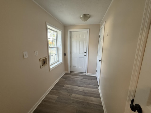 1431 Perry St, Augusta, GA 30901 - doorway to outside featuring dark wood-style floors and baseboards