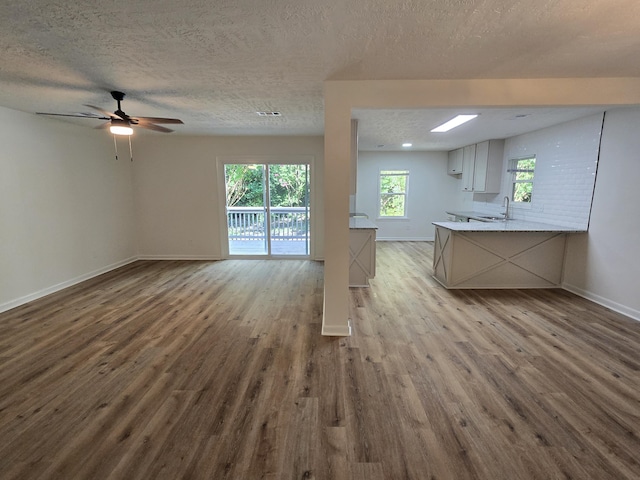 469 Lawrence Dr, Evans, GA 30809 - unfurnished living room featuring wood finished floors, a textured ceiling, and ceiling fan