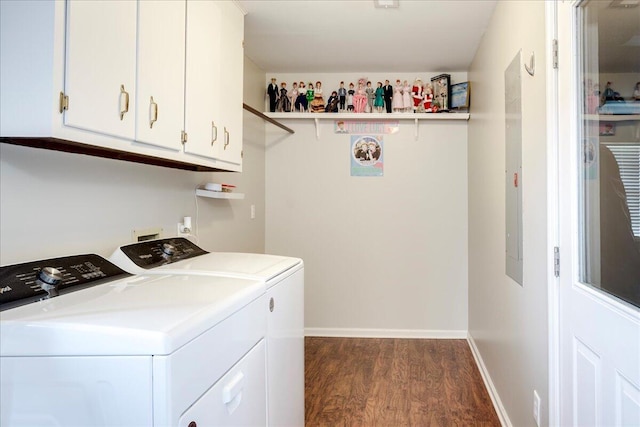 4478 Amanda Ct, Evans, GA 30809 - laundry room featuring cabinet space, washing machine and dryer, and dark wood-type flooring