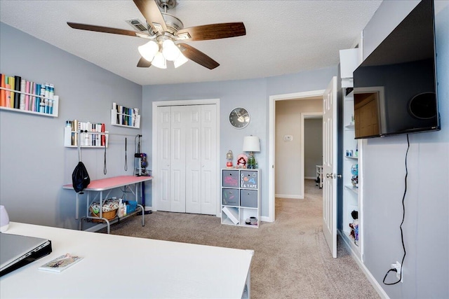 4478 Amanda Ct, Evans, GA 30809 - office area with carpet flooring, a ceiling fan, and a textured ceiling