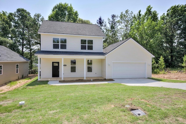 3605 Pebble Creek Dr, Hephzibah, GA 30815 - view of front of house with concrete driveway, an attached garage, a porch, and a front lawn