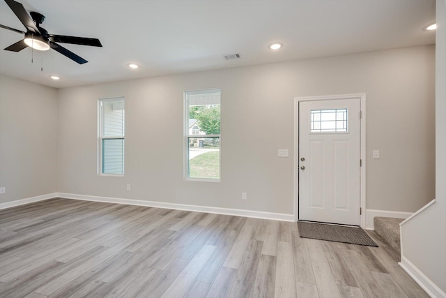 3605 Pebble Creek Dr, Hephzibah, GA 30815 - entryway with light wood finished floors, baseboards, recessed lighting, and ceiling fan