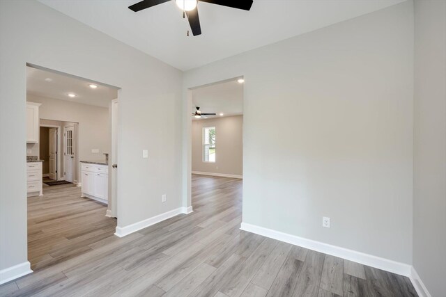 3605 Pebble Creek Dr, Hephzibah, GA 30815 - unfurnished room with a ceiling fan, light wood finished floors, baseboards, and recessed lighting
