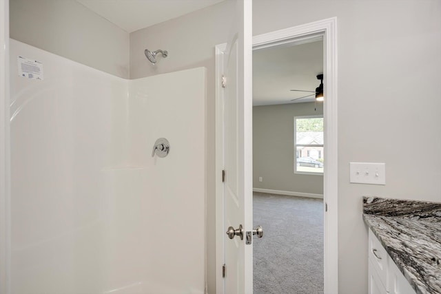 3605 Pebble Creek Dr, Hephzibah, GA 30815 - full bath featuring a shower, vanity, ceiling fan, and baseboards