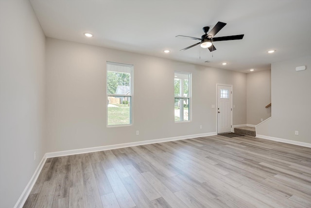 3605 Pebble Creek Dr, Hephzibah, GA 30815 - entryway with light wood-style flooring, stairway, a ceiling fan, baseboards, and recessed lighting