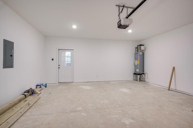 3605 Pebble Creek Dr, Hephzibah, GA 30815 - garage featuring electric panel, water heater, a garage door opener, and recessed lighting