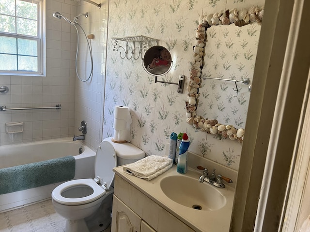 303 Spruce St, Louisville, GA 30434 - full bath with shower / bathing tub combination, wallpapered walls, toilet, and vanity