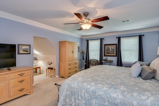 804 Camellia Rd, Augusta, GA 30909 - bedroom with light colored carpet, ornamental molding, and a ceiling fan