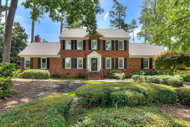 804 Camellia Rd, Augusta, GA 30909 - view of front of home featuring brick siding, a chimney, crawl space, and a shingled roof