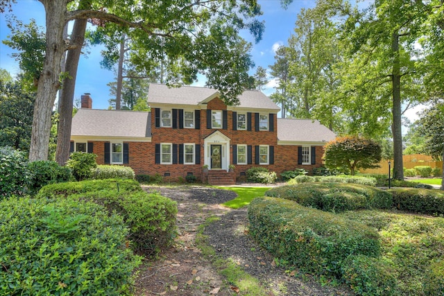 804 Camellia Rd, Augusta, GA 30909 - colonial inspired home featuring crawl space, brick siding, a chimney, and a shingled roof