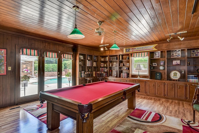 804 Camellia Rd, Augusta, GA 30909 - game room with wooden ceiling, wood walls, light wood-style flooring, and pool table