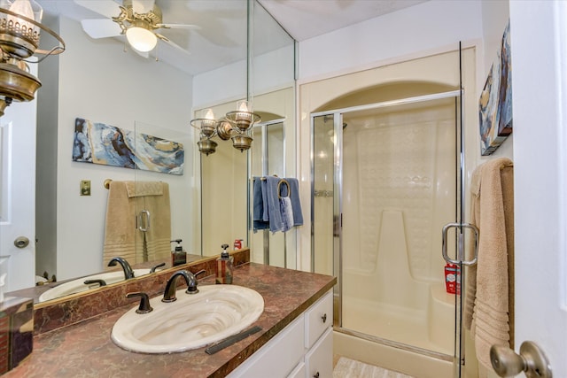 804 Camellia Rd, Augusta, GA 30909 - bathroom featuring vanity, a ceiling fan, and a stall shower