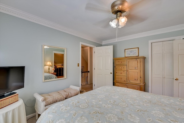 804 Camellia Rd, Augusta, GA 30909 - bedroom featuring crown molding, a closet, and a ceiling fan