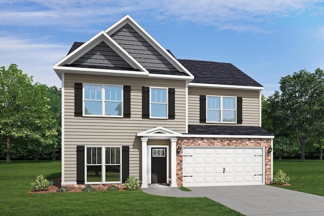 craftsman-style home with a front yard and a garage