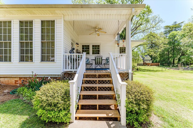 104 Sim St, Washington, GA 30673 - entrance to property featuring a ceiling fan and a deck