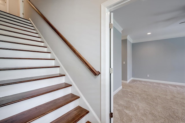 216 Dixon Ct, Evans, GA 30809 - stairs with carpet, crown molding, and recessed lighting