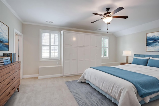 216 Dixon Ct, Evans, GA 30809 - bedroom featuring light colored carpet, ornamental molding, a ceiling fan, and a closet
