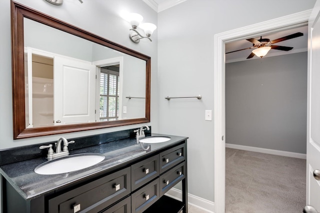 216 Dixon Ct, Evans, GA 30809 - full bathroom with ornamental molding, double vanity, and ceiling fan