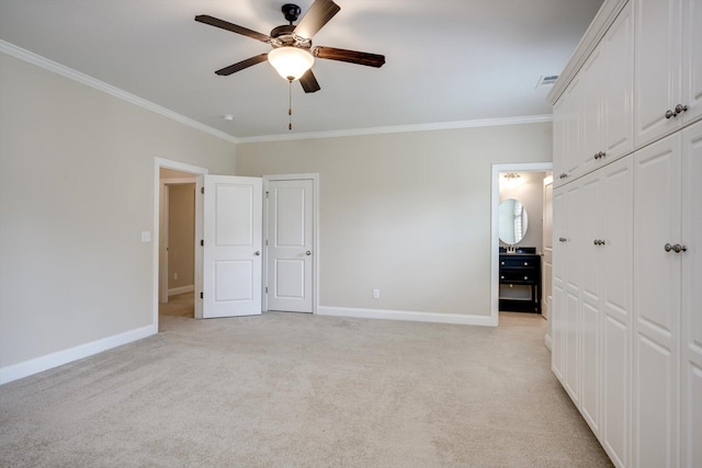 216 Dixon Ct, Evans, GA 30809 - unfurnished bedroom with crown molding, light colored carpet, and a ceiling fan