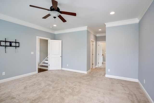 216 Dixon Ct, Evans, GA 30809 - unfurnished bedroom featuring recessed lighting, ornamental molding, carpet flooring, and ceiling fan