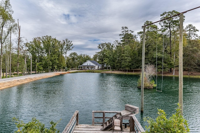 dock area with a water view