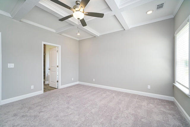 670 Jet Pass, Beech Island, SC 29842 - carpeted spare room with coffered ceiling, beamed ceiling, a ceiling fan, recessed lighting, and crown molding