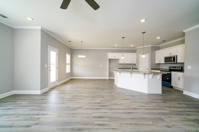 670 Jet Pass, Beech Island, SC 29842 - kitchen featuring appliances with stainless steel finishes, ceiling fan, a kitchen breakfast bar, recessed lighting, and light wood-type flooring