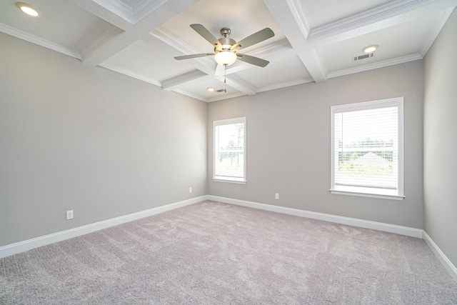 670 Jet Pass, Beech Island, SC 29842 - carpeted spare room with coffered ceiling, ceiling fan, beam ceiling, ornamental molding, and recessed lighting