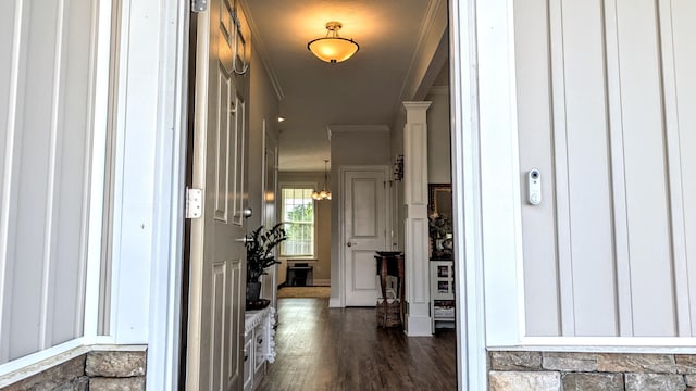 3113 Lobella Dr, Grovetown, GA 30813 - hallway with ornamental molding and dark wood-type flooring