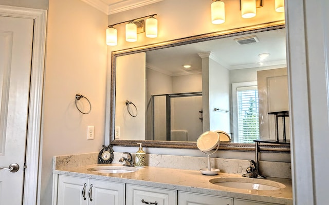 3113 Lobella Dr, Grovetown, GA 30813 - full bathroom with a shower stall, double vanity, and ornamental molding